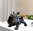 Escultura Decorativa de Cachorro Bulldog com Bandeja e Porta-Treco