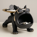 Escultura Decorativa de Cachorro Bulldog com Bandeja e Porta-Treco