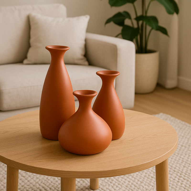 Trio de Vasos Garrafa de Cerâmica Decorativos