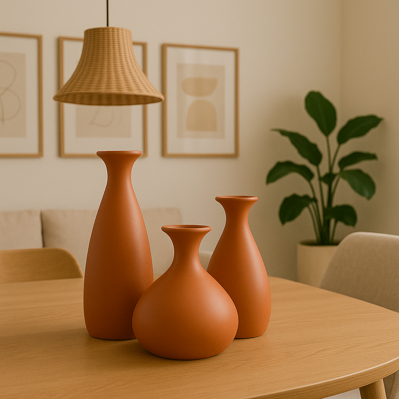 Trio de Vasos Garrafa de Cerâmica Decorativos
