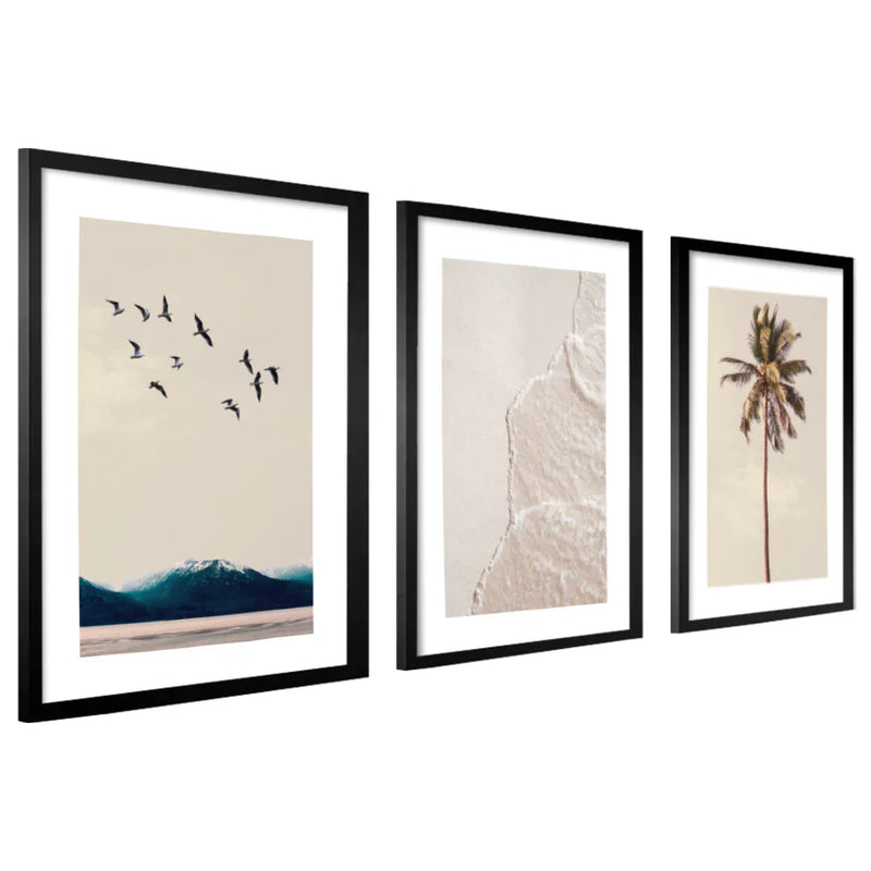 Conjunto com 3 Quadros Decorativos - Praia e Mar