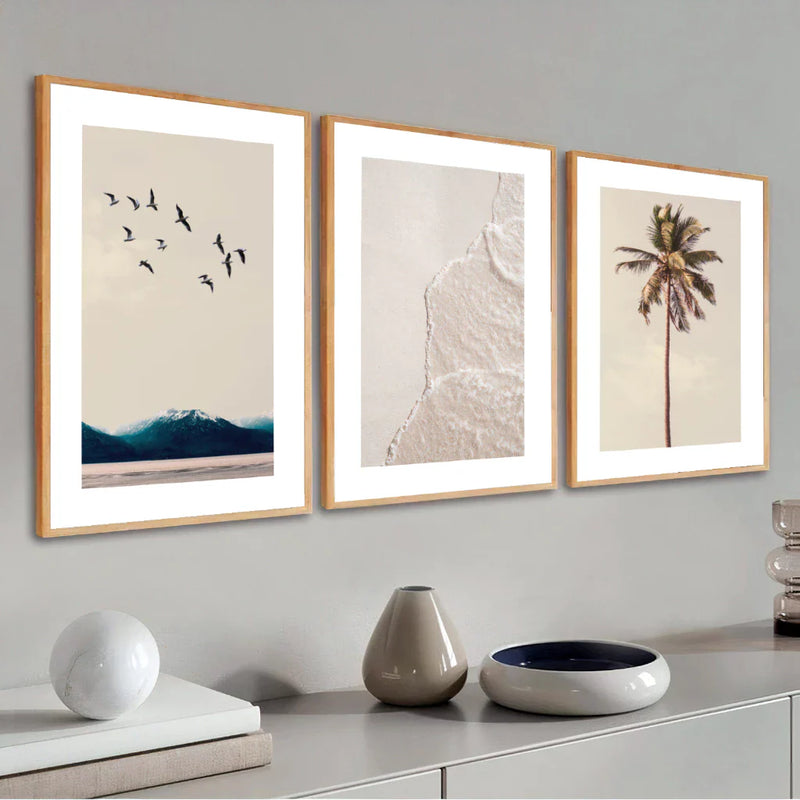 Conjunto com 3 Quadros Decorativos - Praia e Mar