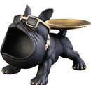 Escultura Decorativa de Cachorro Bulldog com Bandeja e Porta-Treco