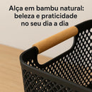 Kit Cesto Organizador Multiuso com Alça de Bambu - 3 peças