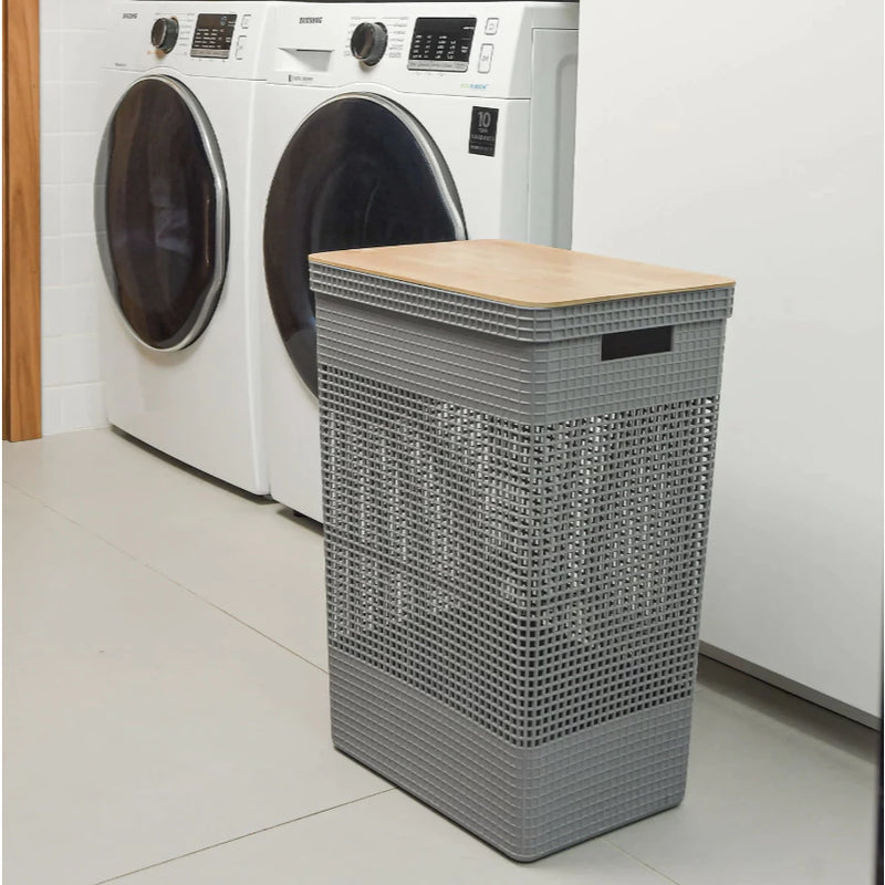 Cesto de Roupas com Tampa de Bambu