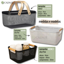 Kit Cesto Organizador Multiuso com Alça de Bambu - 3 peças