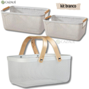 Kit Cesto Organizador Multiuso com Alça de Bambu - 3 peças