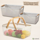 Kit Cesto Organizador Multiuso com Alça de Bambu - 3 peças