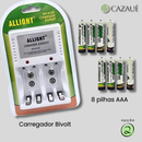 Kit Carregador de Pilhas AAA Bivolt + Pilhas Recarregáveis